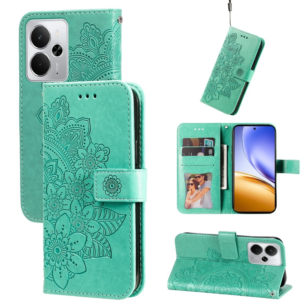 Virágos könyvtáska a Realme 14 5G-hez - teal színű