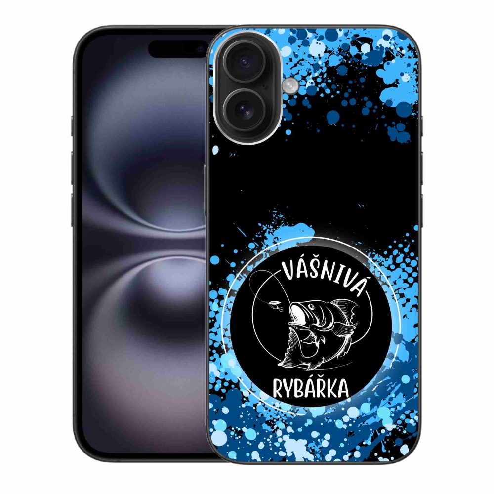 Gél borítás mmCase iPhone 16 Plus készülékhez - szenvedélyes halász fekete háttérrel