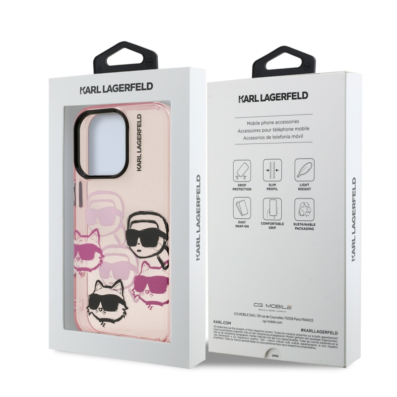 Karl Lagerfeld IML Multi K&CH Heads hátlapi borító iPhone 16 Pro rózsaszínhez