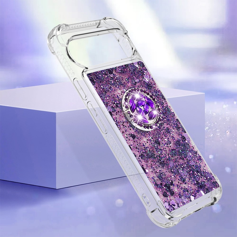 Glitt homokóra zselés tok ujjgyűrűvel a Google Pixel 10 számára - sötét lila/szív