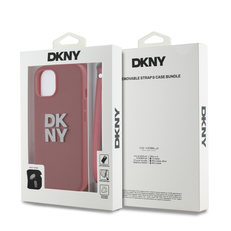 DKNY PU bőr Stack Logo csuklópánt hátlapi borító iPhone 14-hez Piros