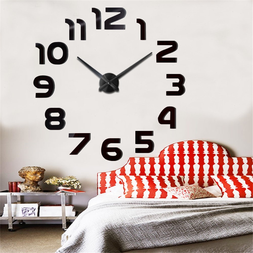 Modern öntapadós falióra tükrös akrilhatással - fekete