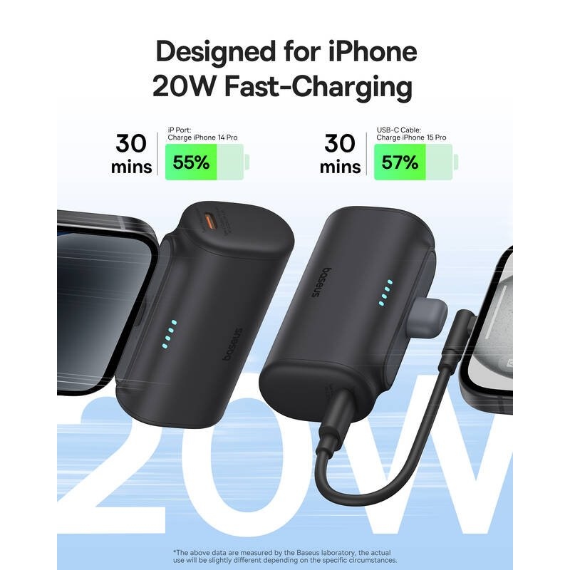 Baseus Compact (IP Edition) 20W gyors töltés USB-C Powerbank 5000mAh Fekete klaszter Fekete