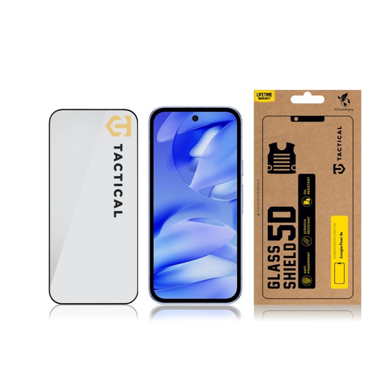 Taktikai üvegpajzs 5D üveg a Google Pixel 9a számára Fekete