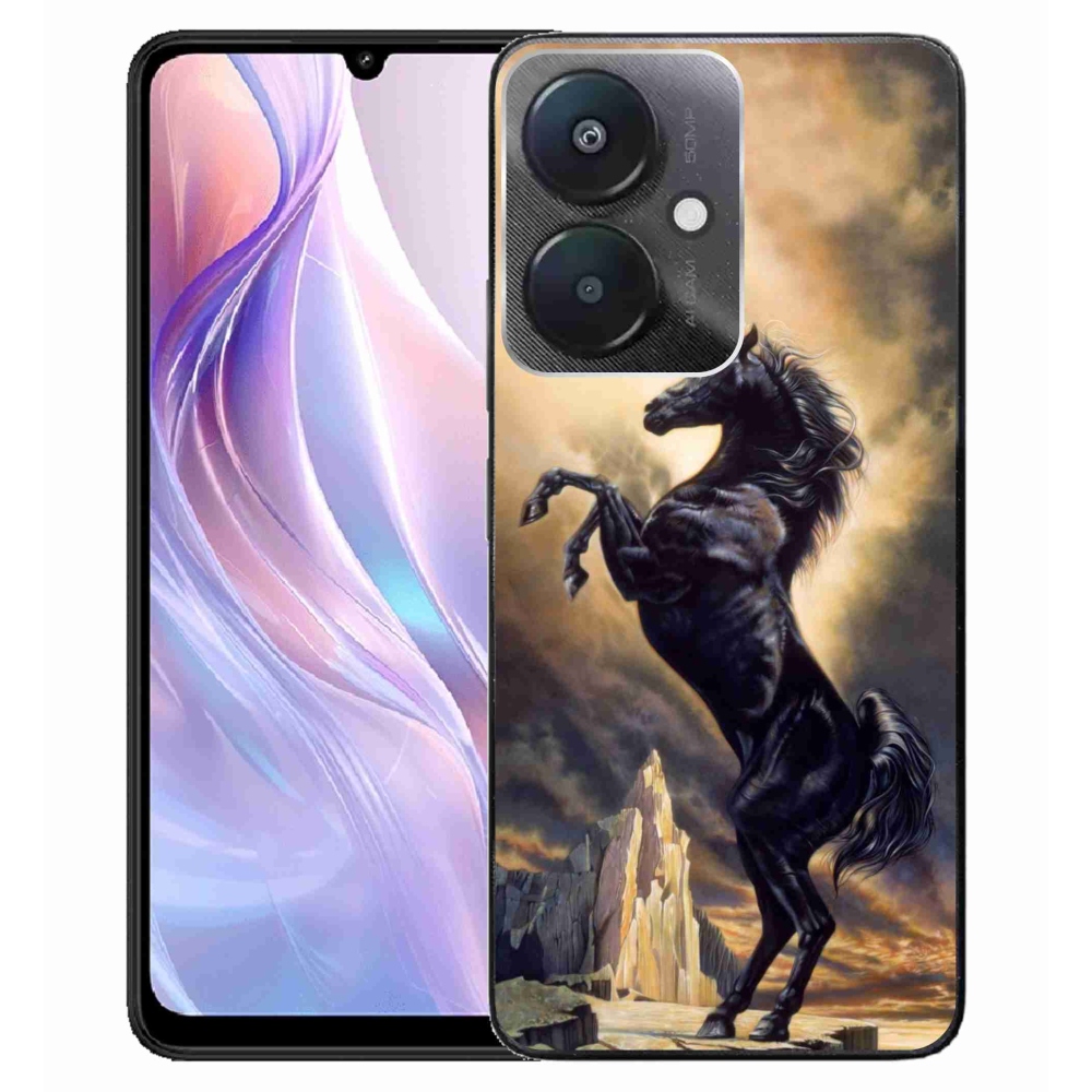 Gél borítás mmCase a Xiaomi Redmi 13C 5G számára - fekete rajzfilm ló