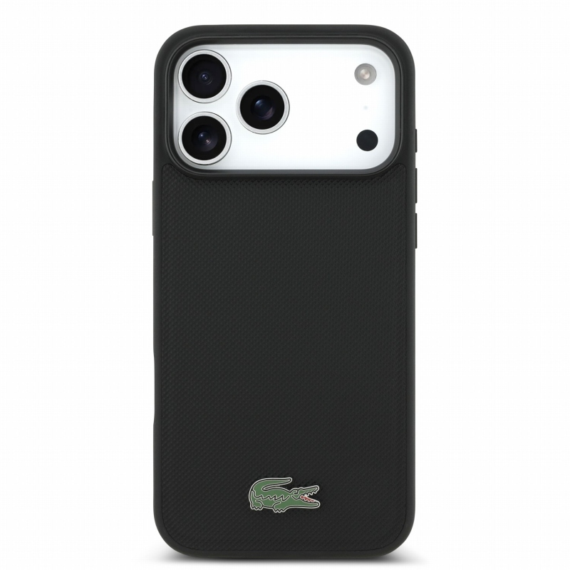 Lacoste PVC Iconic Petit Pique fém logós MagSafe hátsó tok iPhone 18 Pro Max-hoz, fekete