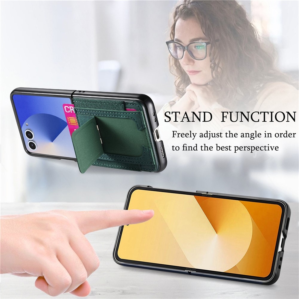 Fényűző műanyag borítás műbőrrel Samsung Galaxy Z Flip7 5G készülékre - zöld