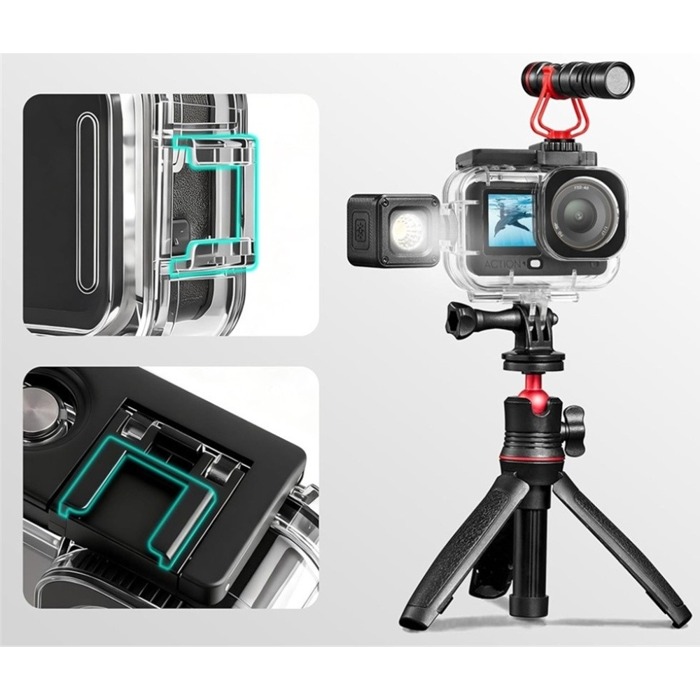 Vízálló tok DJI Osmo Action 6 kamerához dupla Cold Shoe rögzítéssel