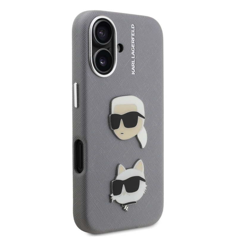 Karl Lagerfeld szemcsés PU K&CH Heads hátlap iPhone 16 szürke készülékhez