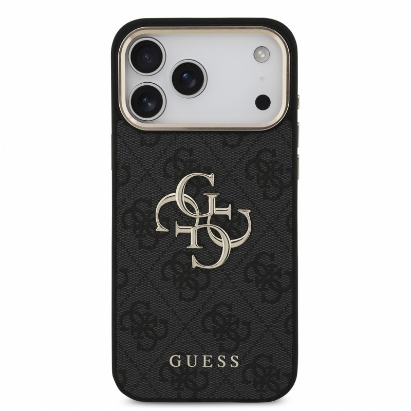 Guess PU 4G fém logós pántos hátlap az iPhone 18 Pro Max-hoz, fekete