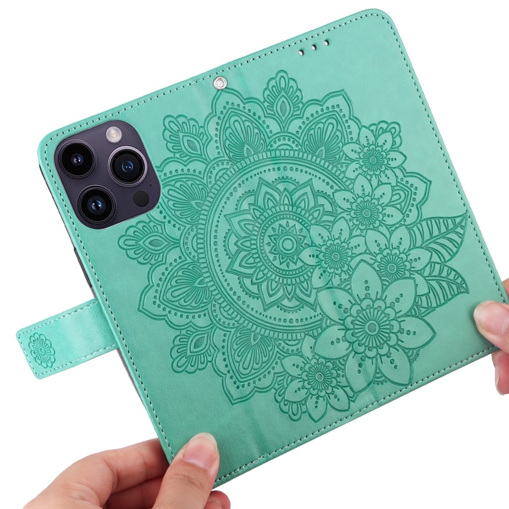Mandala könyvtáska iPhone 15 Pro készülékhez - teal színű