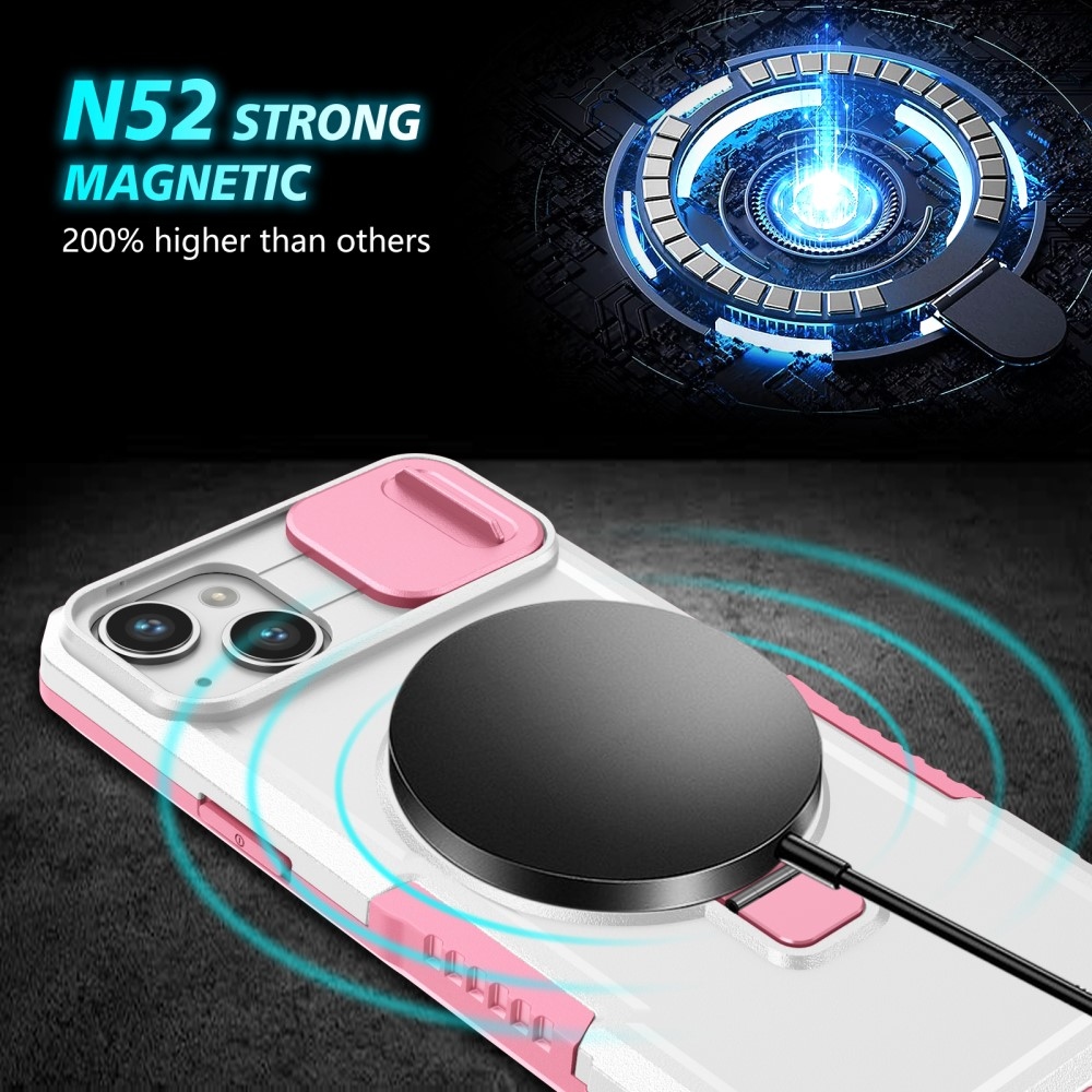 Fulcrum tartós borító kameravédelemmel és MagSafe funkcióval iPhone 14 készülékhez - rózsaszín/fehér