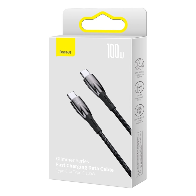 Baseus Glimmer sorozatú gyors töltő adatkábel USB-C - USB-C 100W 1m Fekete