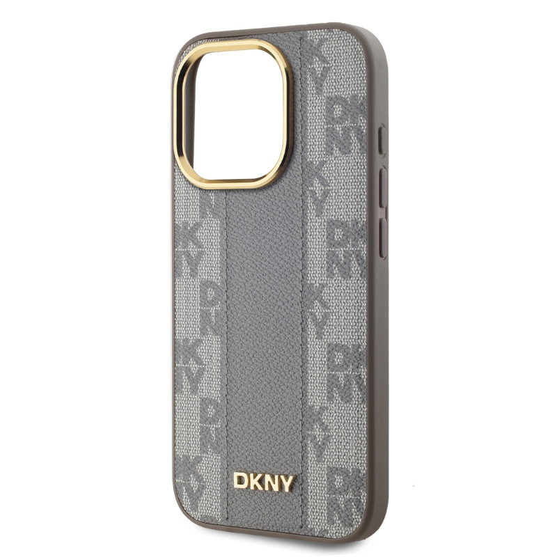 DKNY PU bőr kockás mintás Magsafe hátlap iPhone 15 Pro Max bézs színű hátlaphoz