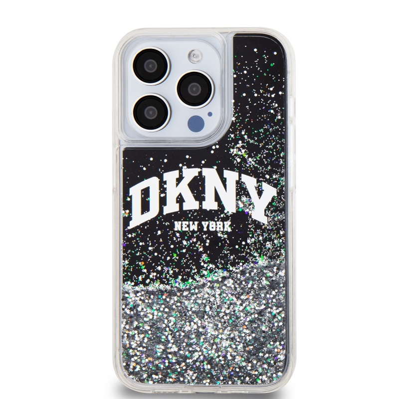 DKNY Liquid Glitter Arch Logo hátlap iPhone 15 Pro Fekete