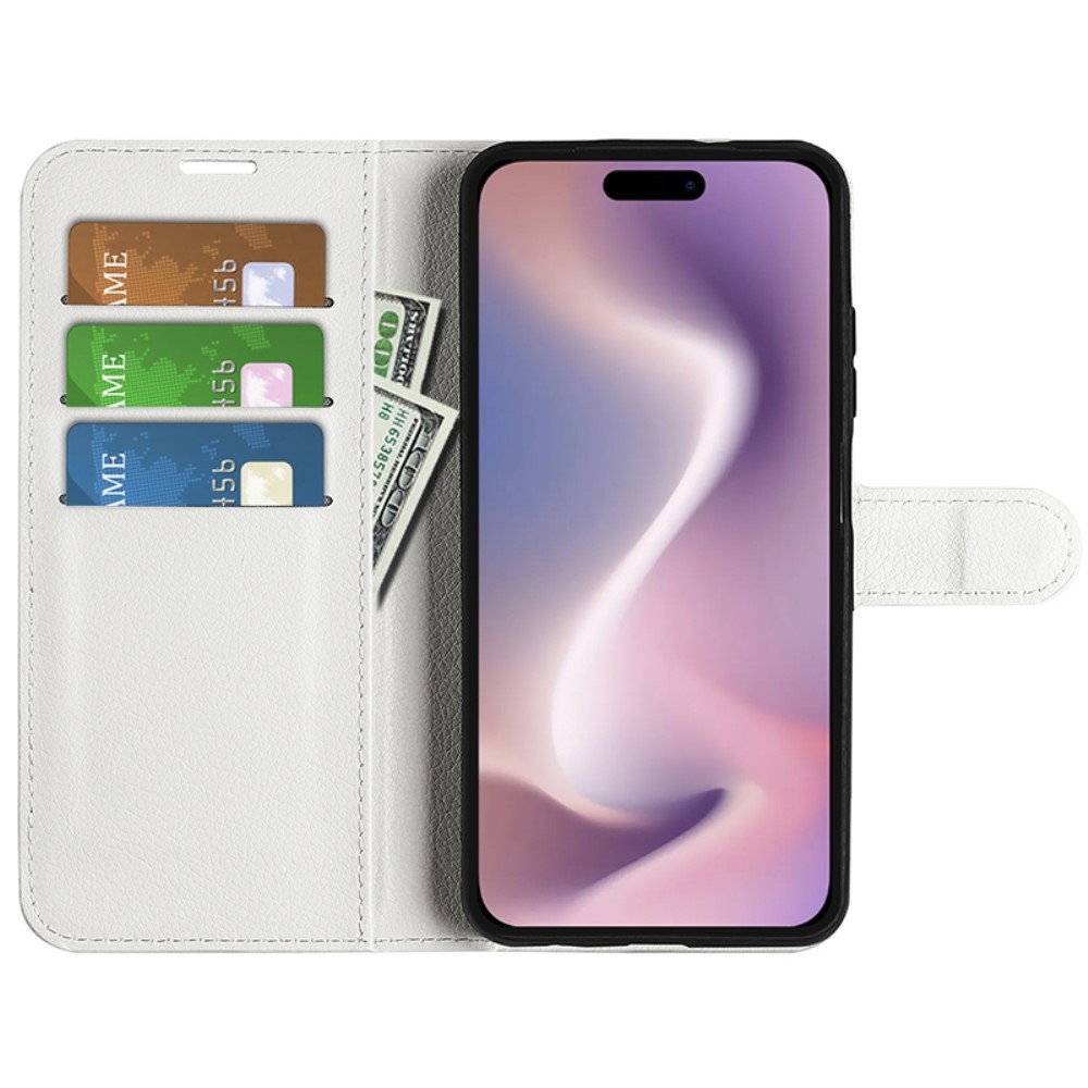 Litchi könyv tok iPhone 16 Pro Max készülékhez - fehér