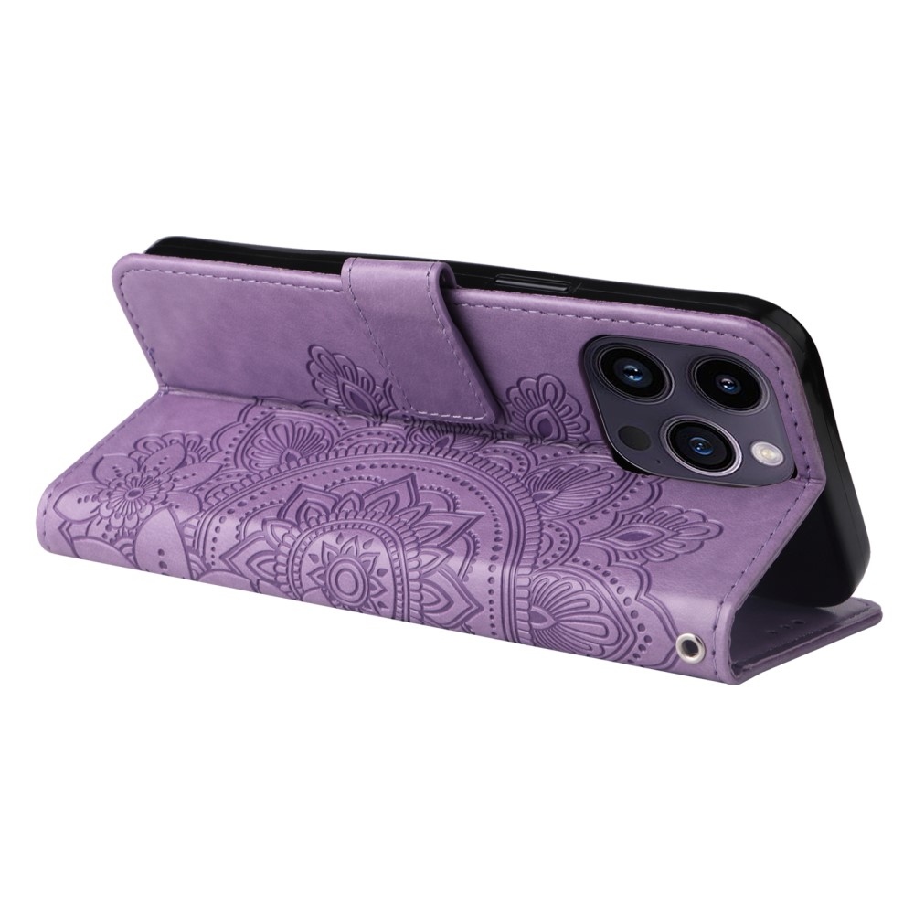 Mandala könyvtáska iPhone 15 Pro készülékhez - lila