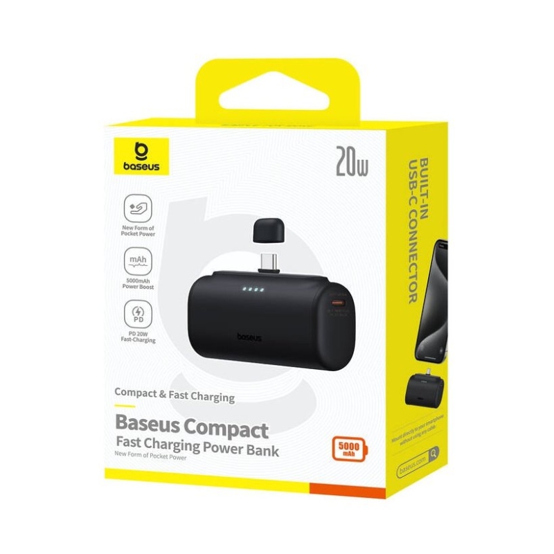 Baseus Compact 20W gyors töltés USB-C Powerbank 5000mAh Cluster fekete