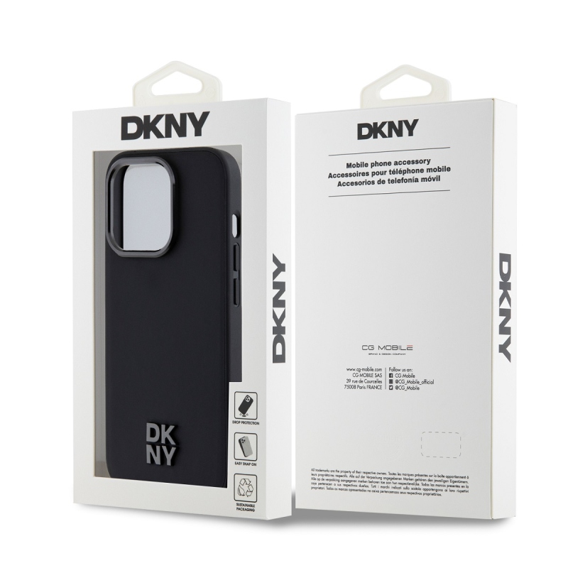 DKNY PU bőr Stack Logo Magsafe hátlap iPhone 15 Pro Fekete