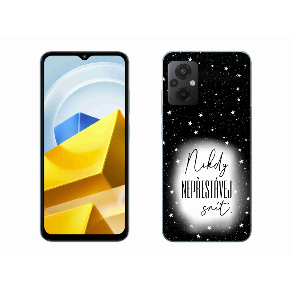 Gél borítás mmCase a Xiaomi Poco M5 4G-hez - idézet 1 fehér és fekete háttérrel