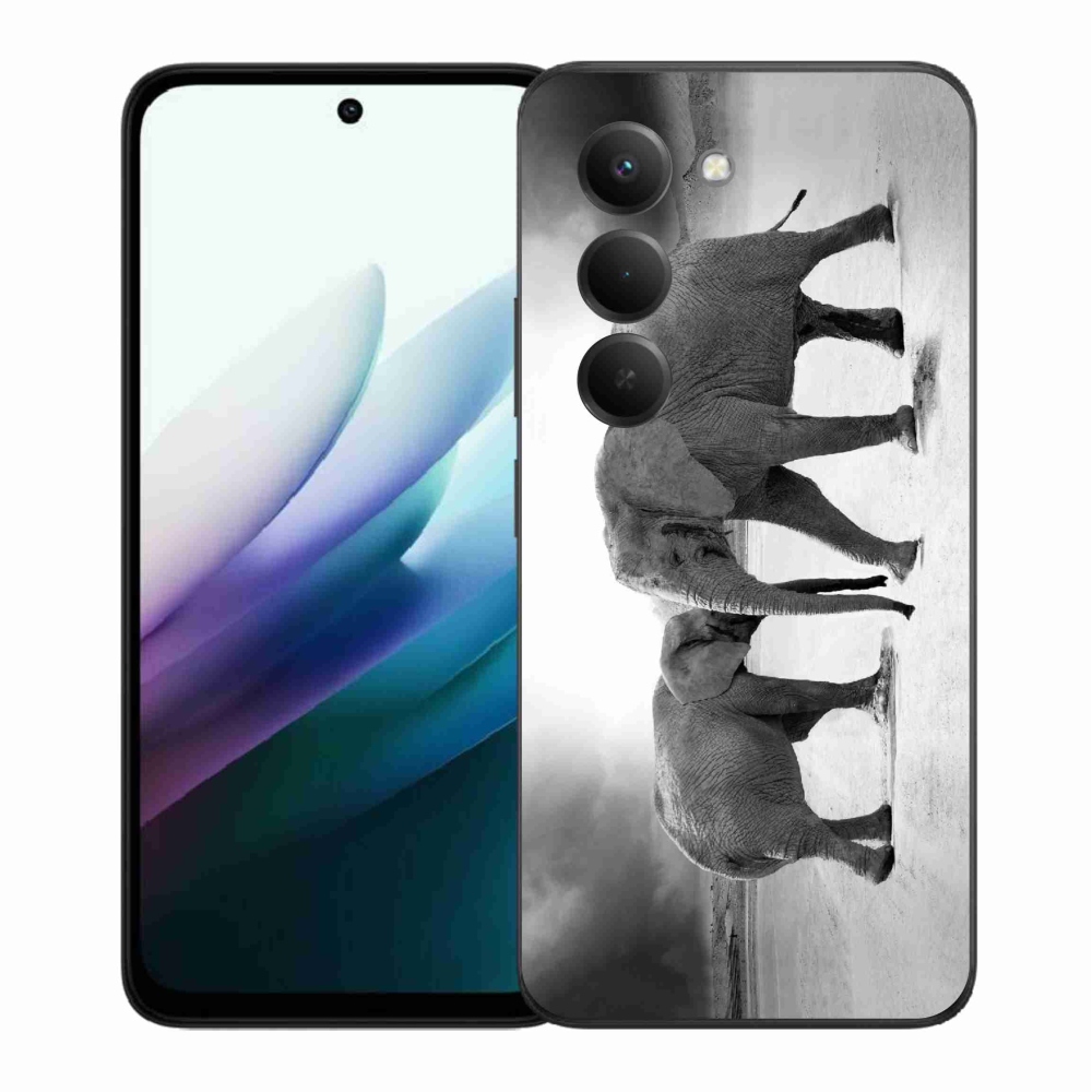 Gél borítás mmCase a Xiaomi Redmi 15 4G/5G (171mm) - fekete-fehér elefántokhoz
