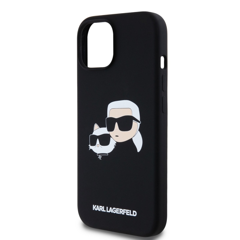 Karl Lagerfeld Folyékony szilikon duplafejű Magsafe hátlap iPhone 15 Pro Max-hoz Fekete