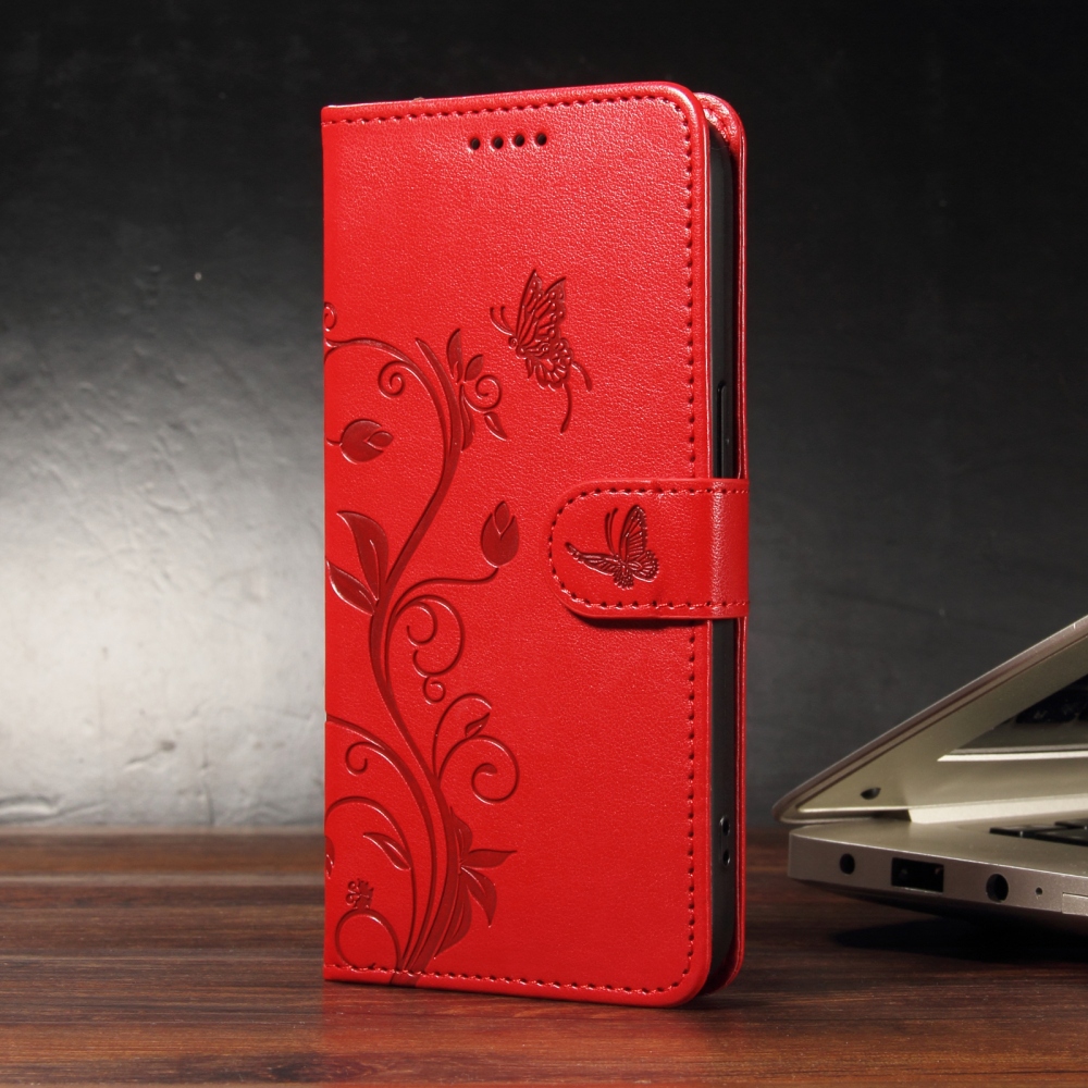 Virágok könyv tok Xiaomi Redmi 15C 4G/5G (173mm) - piros