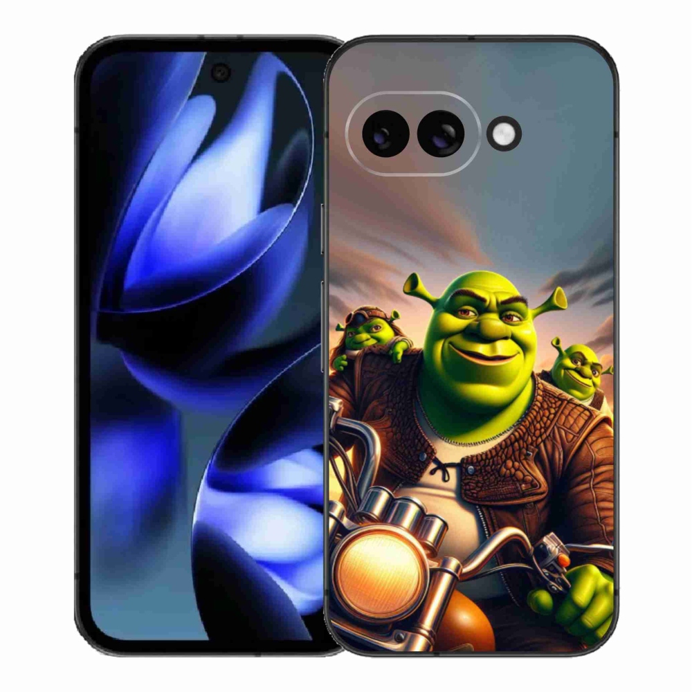 Gél borítás mmCase a Google Pixel 9a számára - Shrek egy motorkerékpáron