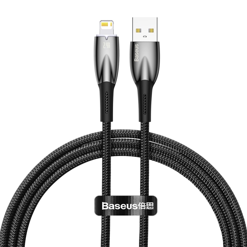 Baseus Glimmer sorozatú gyors töltő adatkábel USB-A - világítás 2.4A 1m Fekete