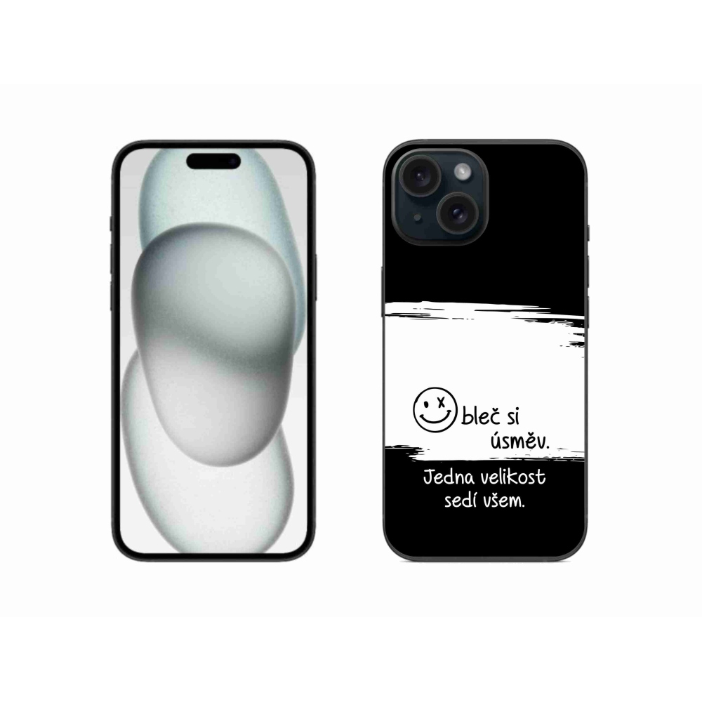 Gél borító mmCase iPhone 15 készülékhez - vicces szöveg 8 fekete-fehér háttérrel