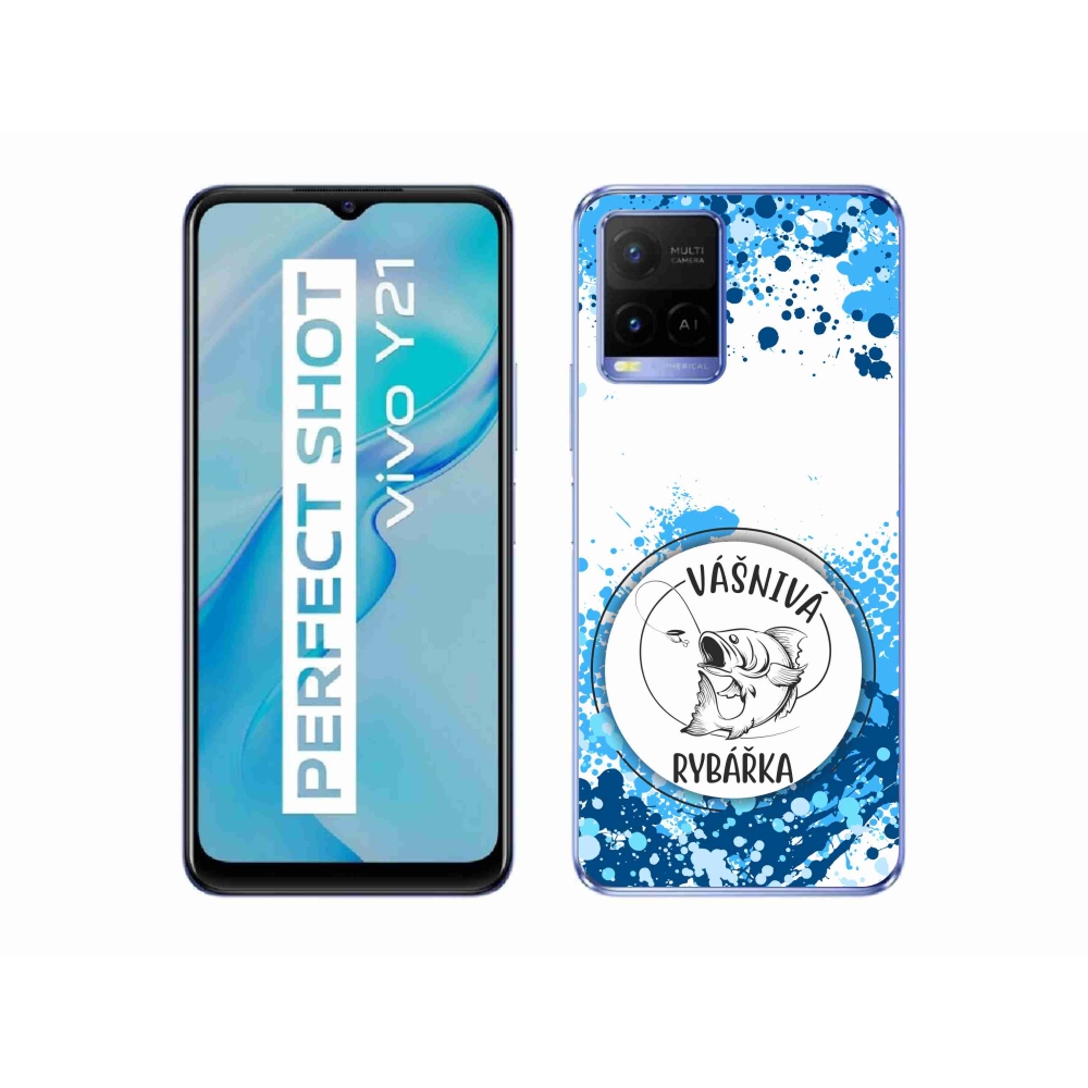 Gél borító mmCase a Vivo Y21/Y21s/Y33s készülékhez - szenvedélyes halász fehér háttérrel