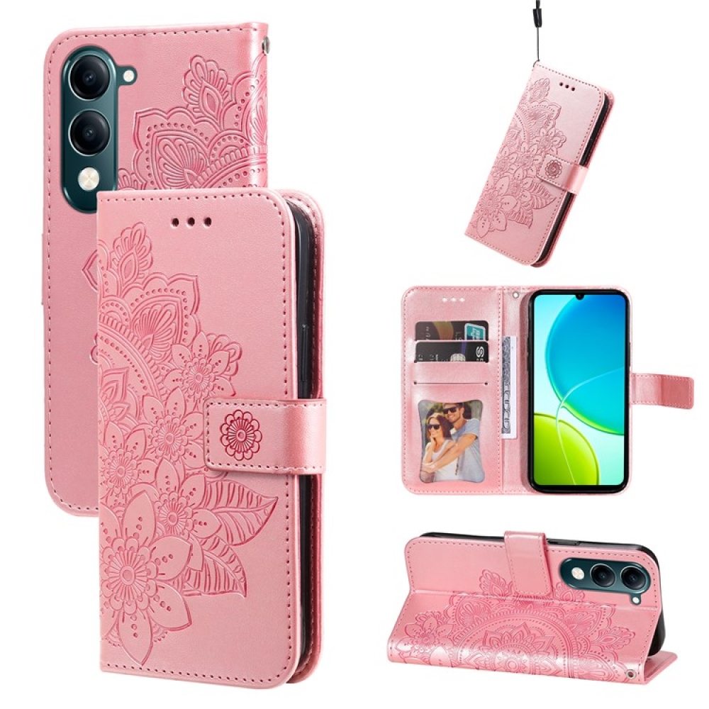 Virágos könyvtáska a Vivo Y29s 5G-hez - rózsaszínű