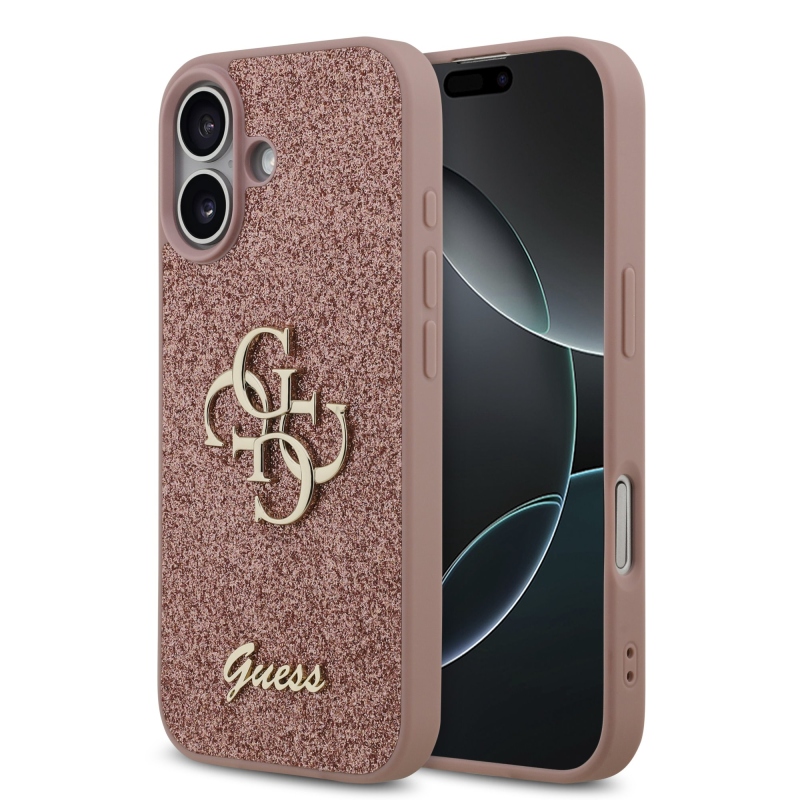 Guess PU Fixed Glitter 4G fém logó hátlap iPhone 17 rózsaszínhez Rózsaszín