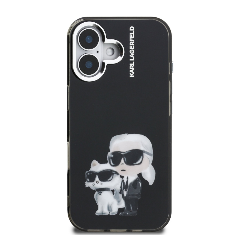 Karl Lagerfeld IML Aquarelle Karl és Choupette hátlapi borító iPhone 16-hoz Fekete