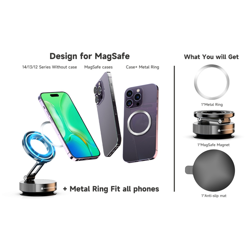 K11 Összecsukható Mágneses Mobiltelefon Tartó Vákuum Tapadókoronggal - Fekete