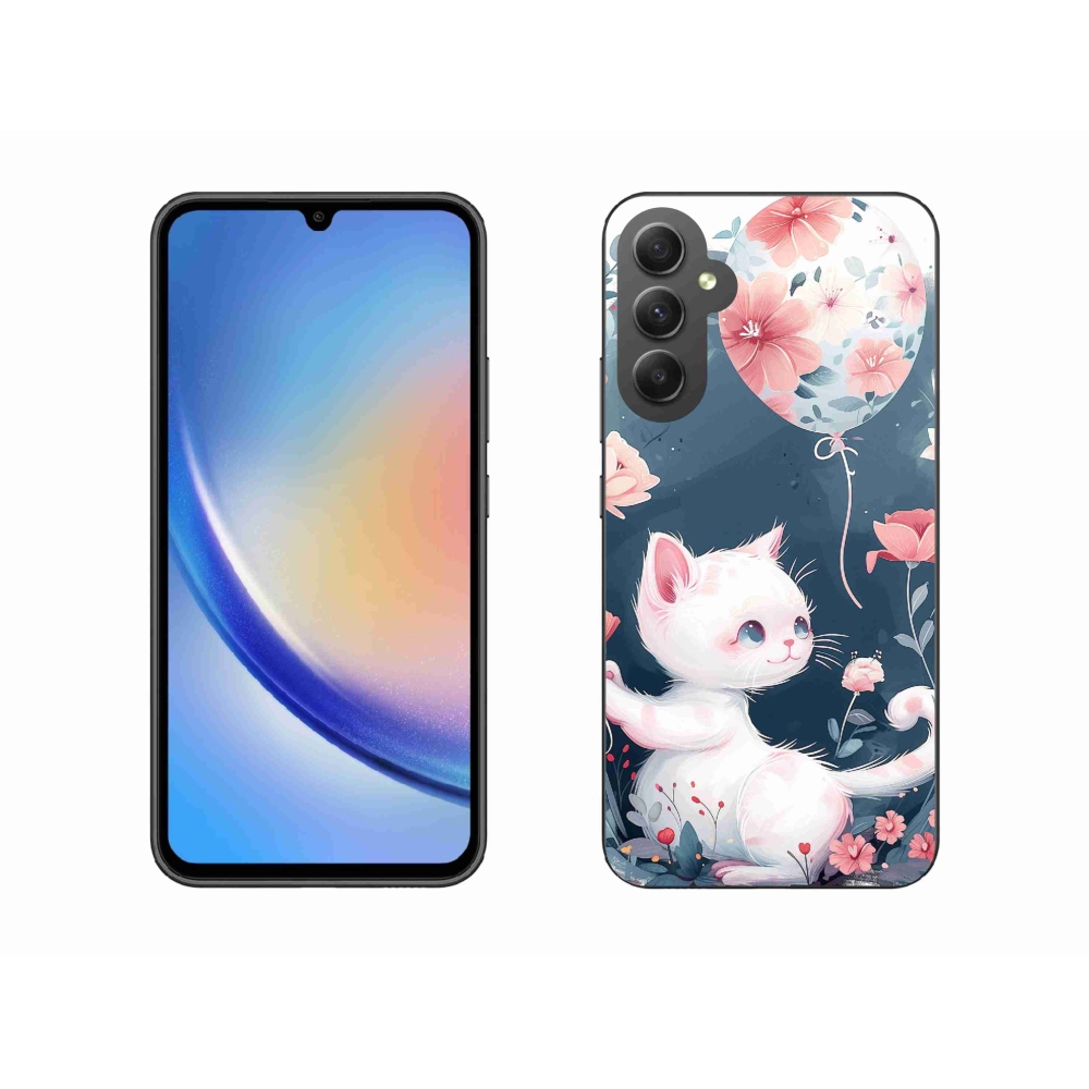 Gél borító mmCase Samsung Galaxy A34 5G - cica lufival - Samsung Galaxy A34 5G számára