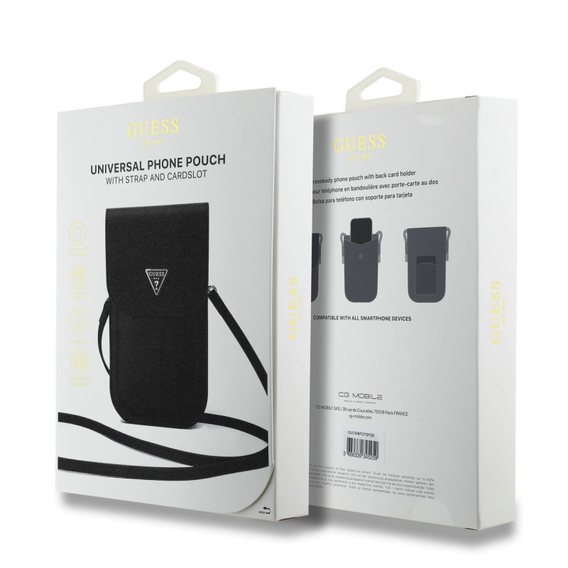 Guess PU szemcsés háromszög logós telefon táska fekete