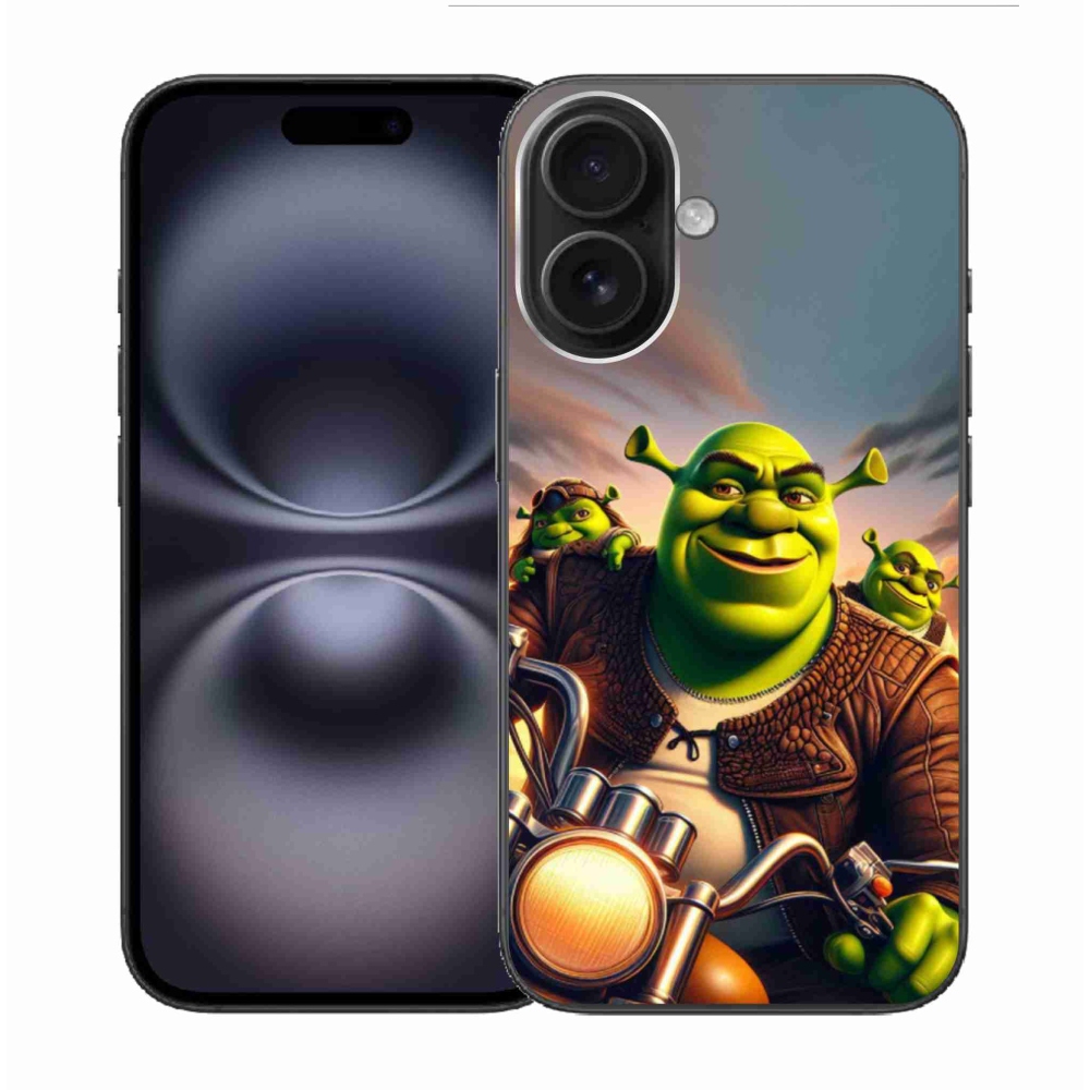 Zselés borítás mmCase iPhone 16-hoz - Shrek egy motorkerékpáron