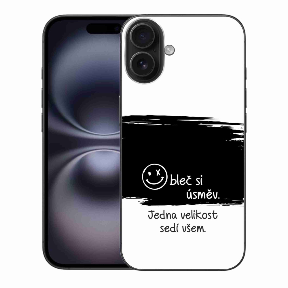 Zselés borítás mmCase iPhone 16 Plus készülékhez - vicces szöveg 8 fekete-fehér háttérrel
