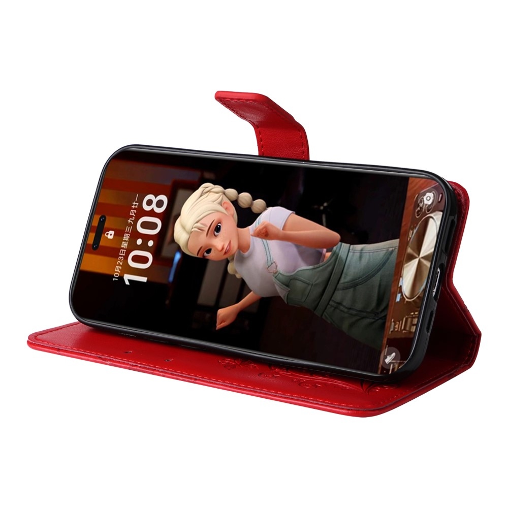 Nagy pillangó könyv tok a Honor Magic 7 Pro 5G számára - piros