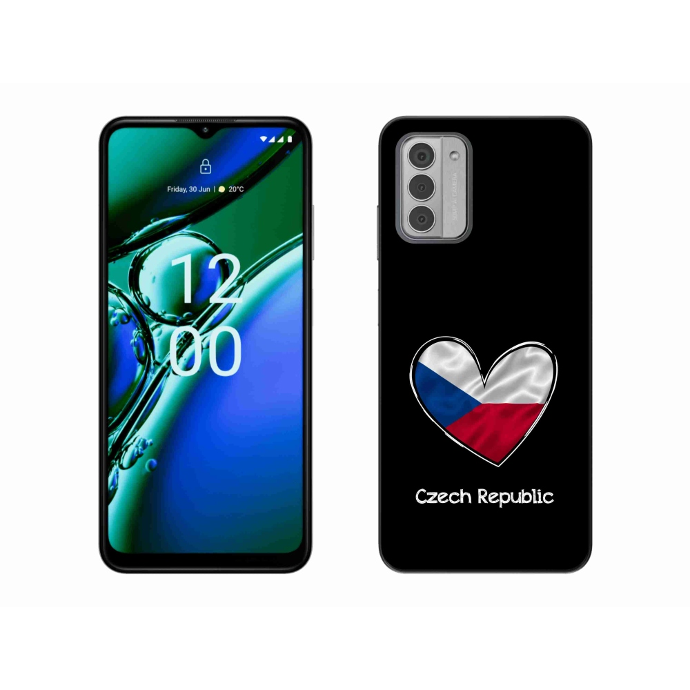 Zselés borítás mmCase a Nokia G42 készülékhez - zászlós szív fekete háttérrel