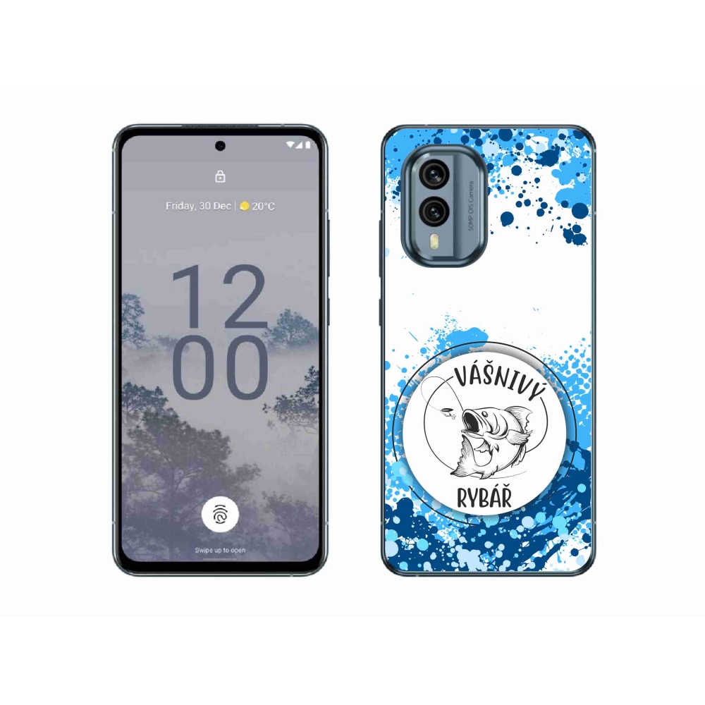 Zselés borító mmCase a Nokia X30 5G készülékhez - szenvedélyes halász fehér háttérrel