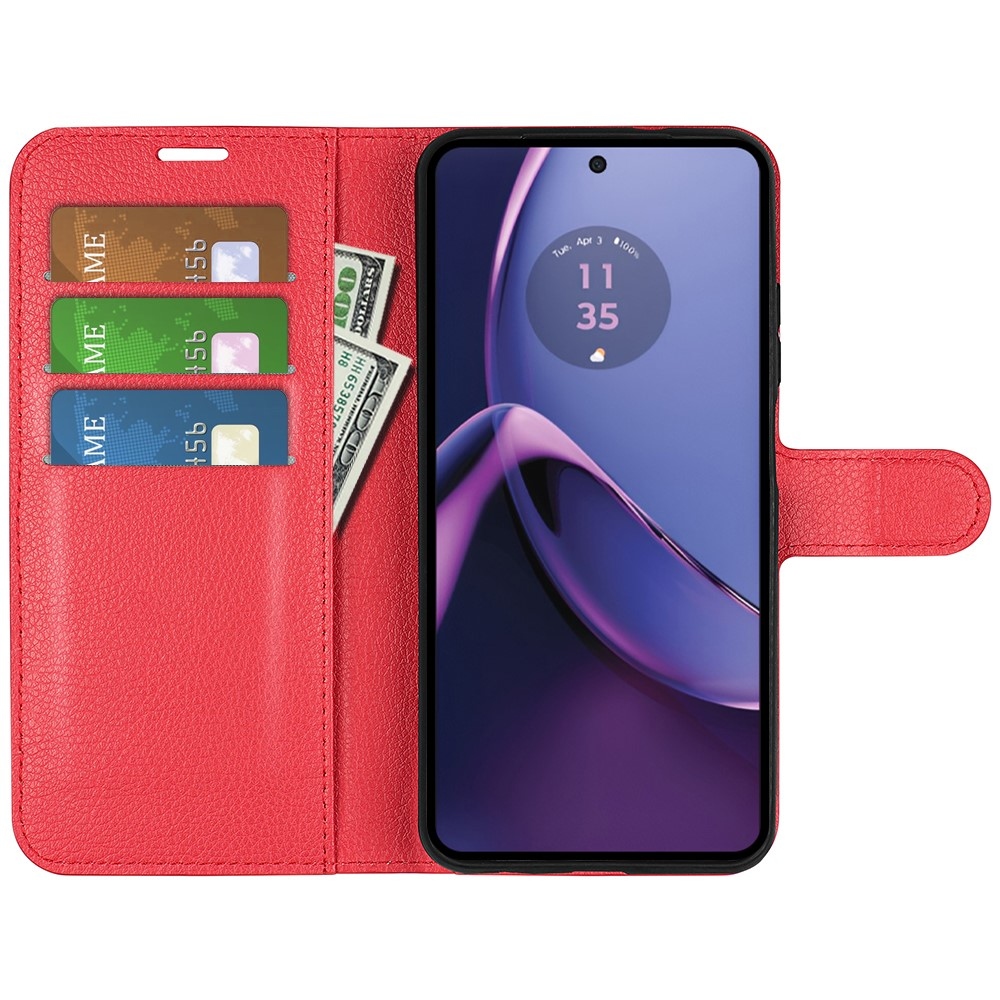 Litchi könyv tok a Motorola Moto G84 5G-hez - piros színű