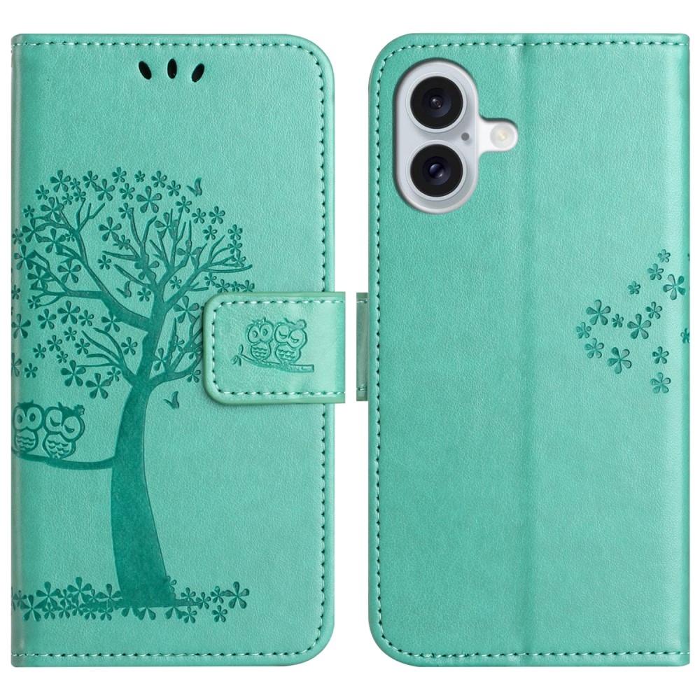 Fa könyvtáska iPhone 16-hoz - teal színű