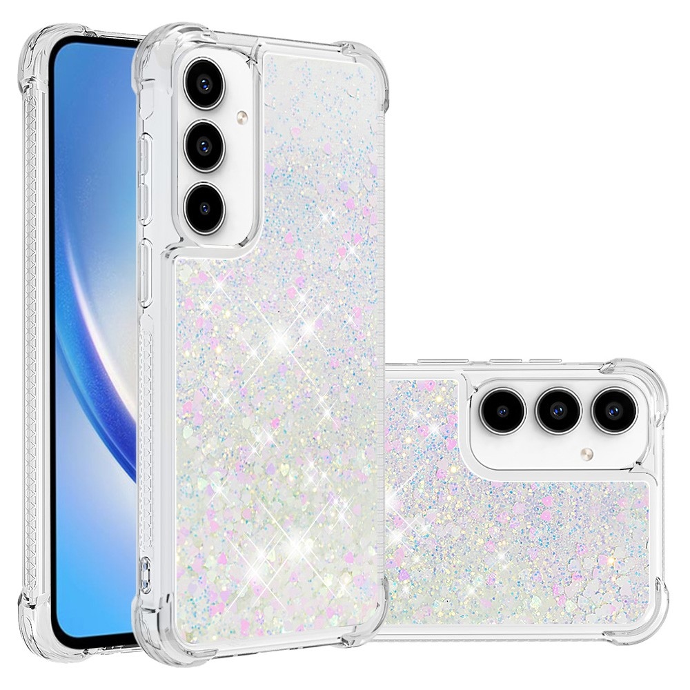 Glitter homokóra zselés tok Samsung Galaxy A36 5G - rózsaszín/ezüst/szív