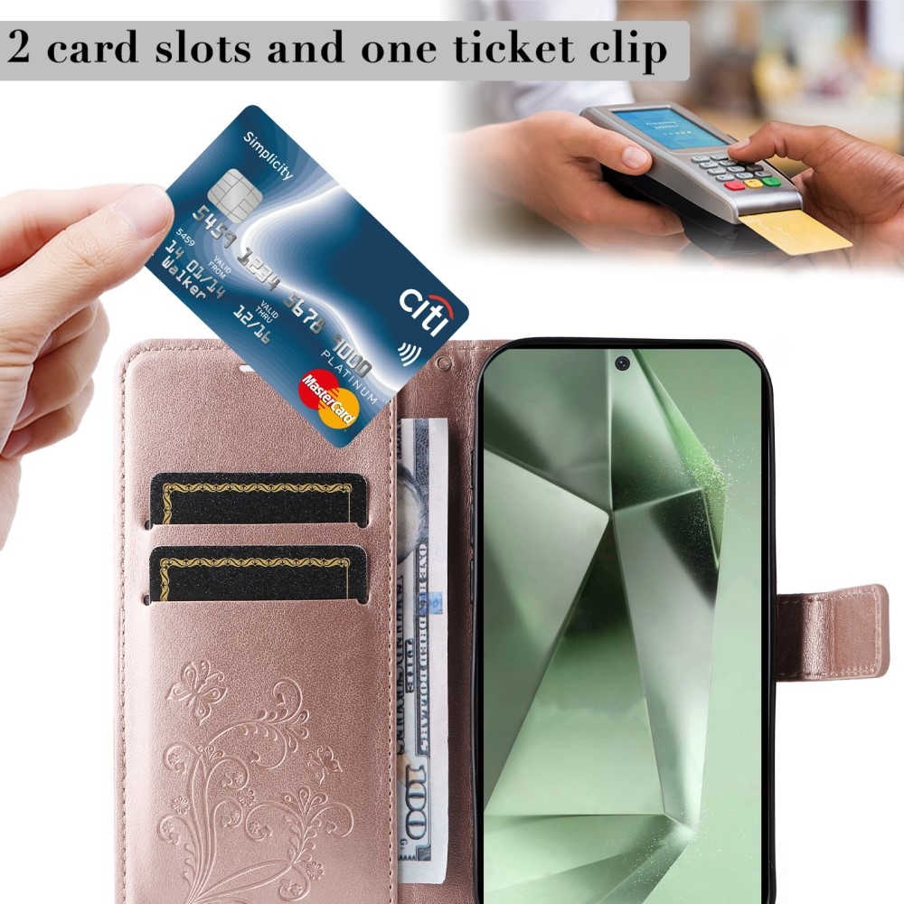 Nagy pillangó könyv tok Samsung Galaxy S24 FE készülékhez - rózsaarany