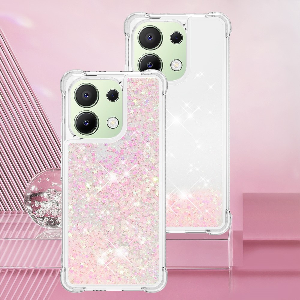 Glitter zselés homokóra tok Xiaomi Redmi Note 13-hoz - rózsaszín/csillagok
