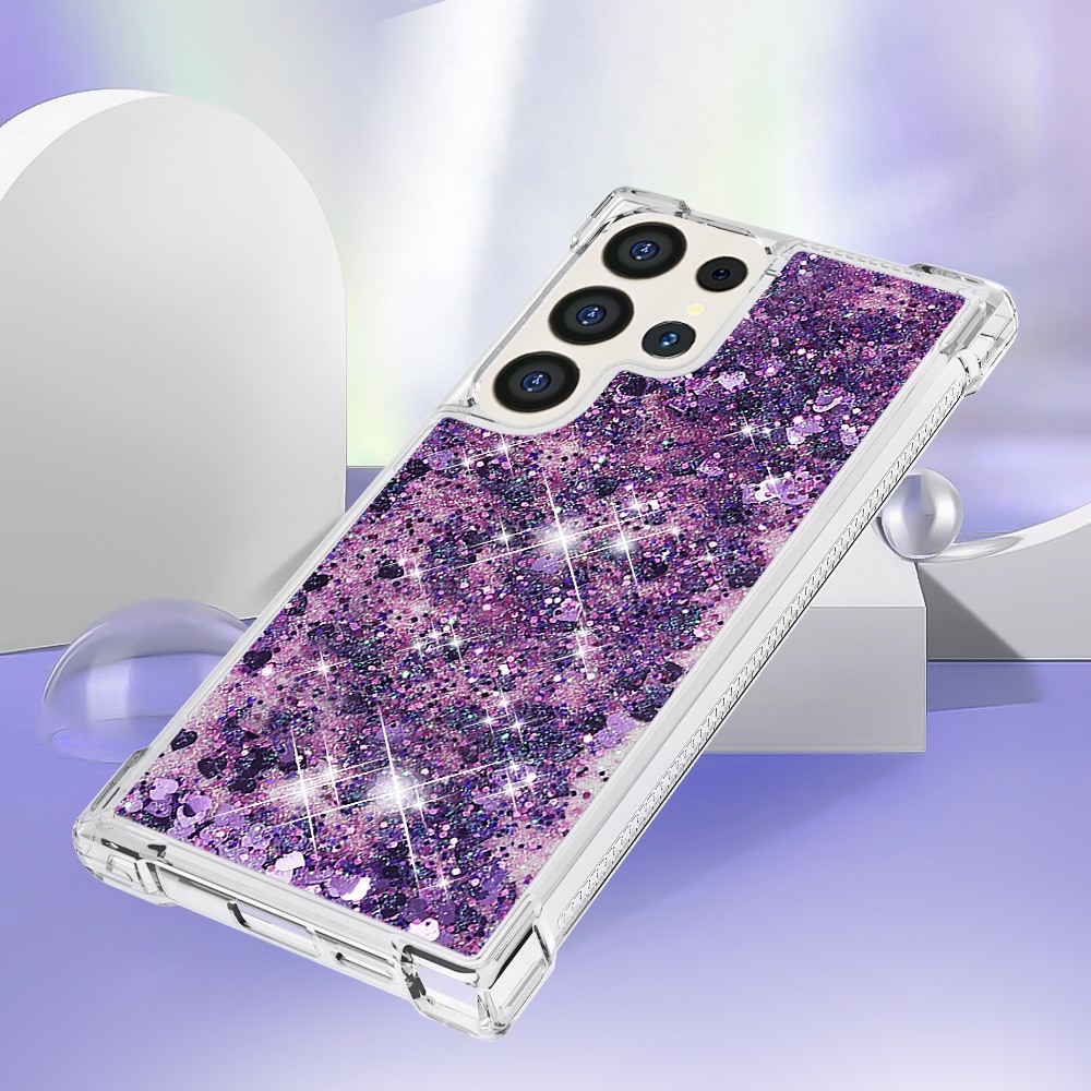 Glitter homokóra zselés tok Samsung Galaxy S24 Ultra készülékhez - sötétlila/szívecske