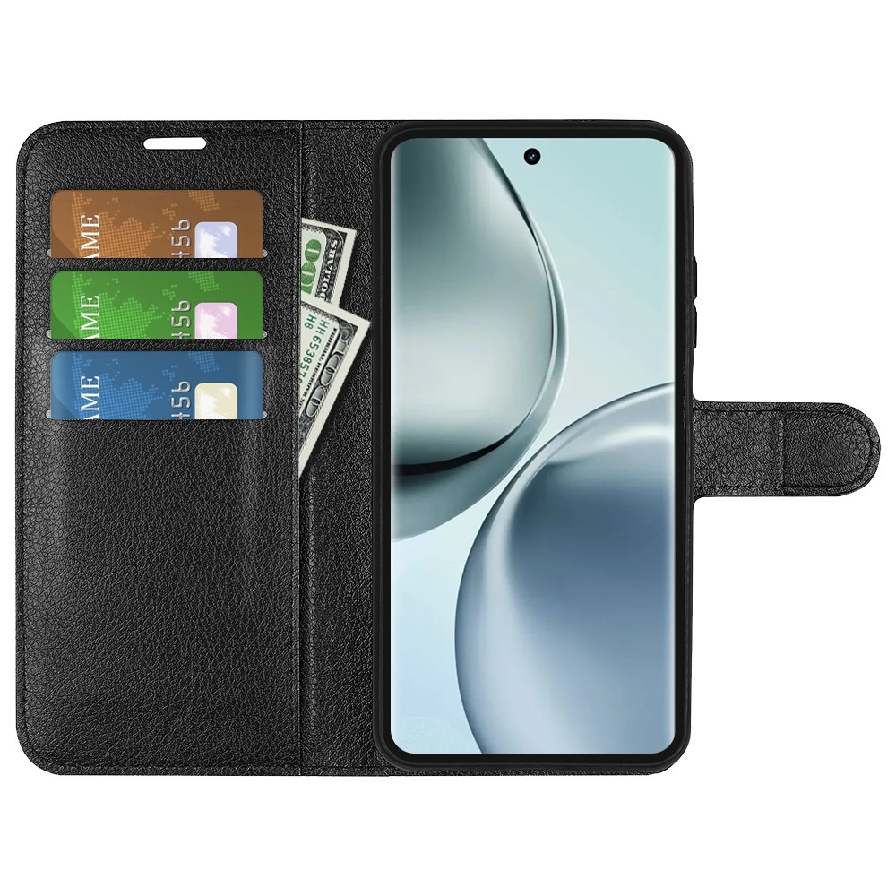 Litchi könyvtáska a Realme 14 Pro 5G készülékhez - fekete
