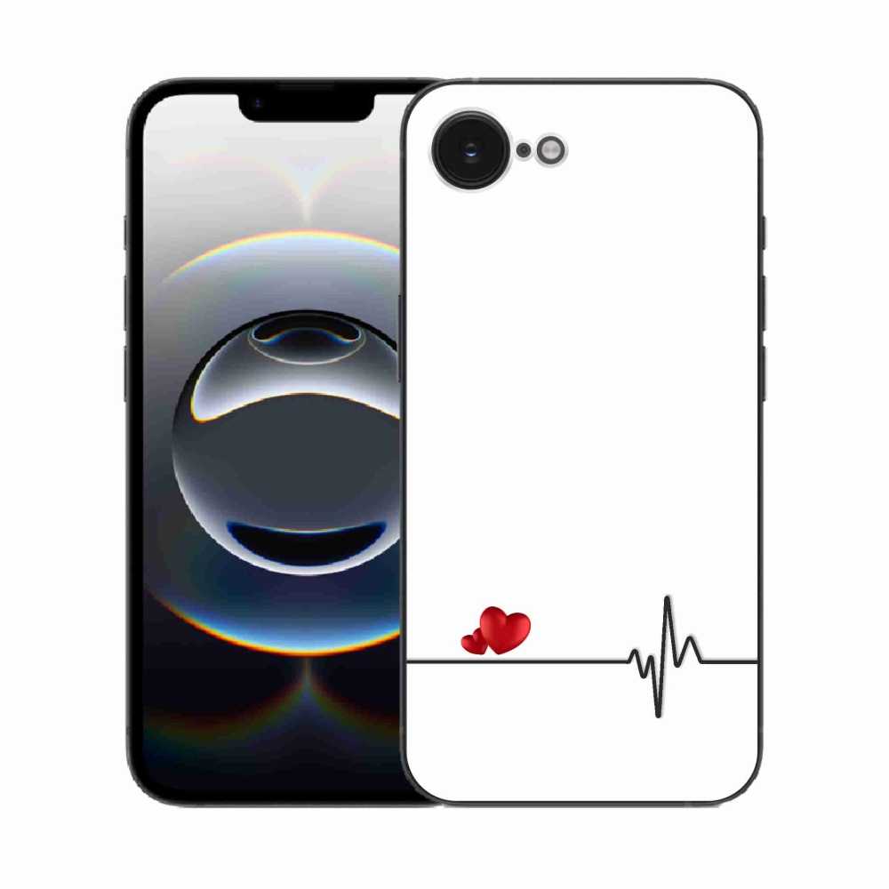 Gél borító mmCase iPhone 16e készülékhez - szív és szívverés fehér háttérrel